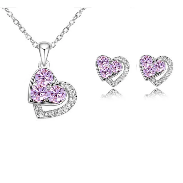 2015 New Arrival Heart Crystal African Fashion Costume Jewelry Sets for Women Pendants Necklace Earrings Sets