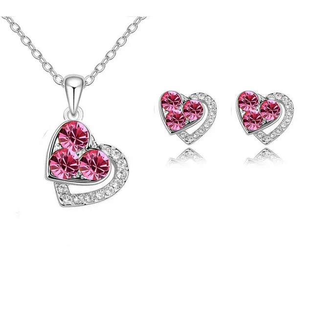 2015 New Arrival Heart Crystal African Fashion Costume Jewelry Sets for Women Pendants Necklace Earrings Sets