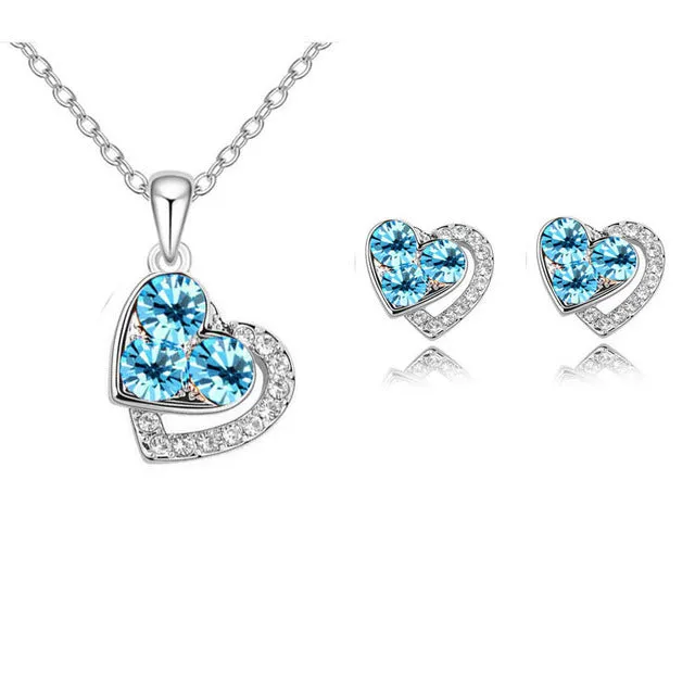 2015 New Arrival Heart Crystal African Fashion Costume Jewelry Sets for Women Pendants Necklace Earrings Sets