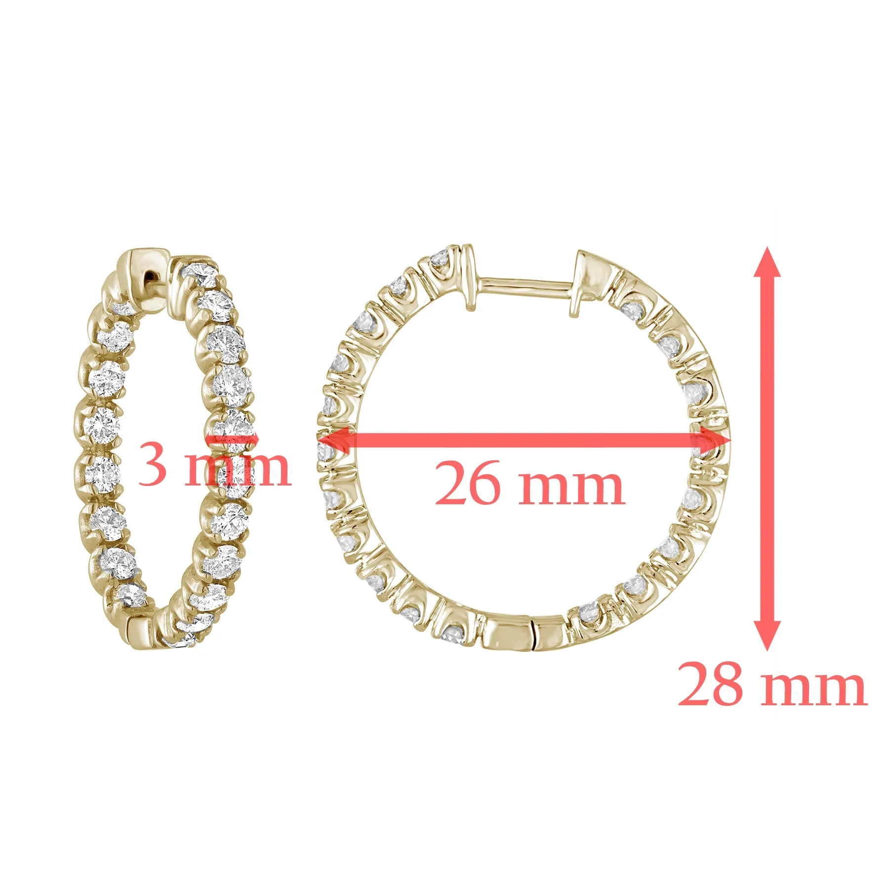 3 cttw Diamond Inside Out Hoop Earrings in 14K Yellow Gold