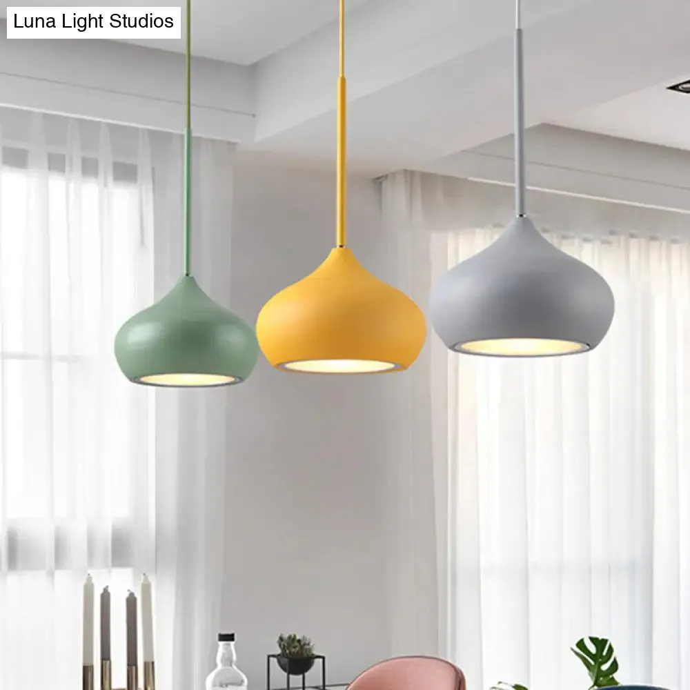 3-Head Multi Ceiling Light Pendant Lamp - Macaron Grey-Yellow-Green Drop with Onion Metal Shade