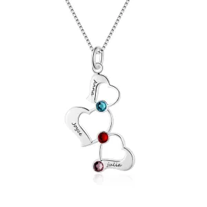 3 Heart Hollow Design Personalized Engrave Name Necklace Birthstone Pendants