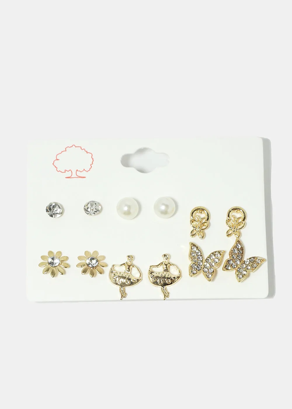 6-Pair Butterfly & Flower Stud Earrings