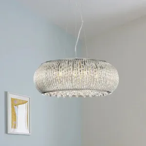 8 Head Crystal Pendant Chandelier - Modern Chrome Suspension Light for Dining Room