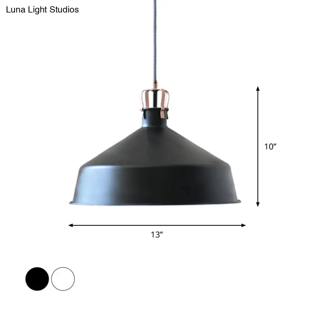 8.5"/13" Minimalistic Dome Pendant Ceiling Light in Black/White - Metallic Finish for Living Room