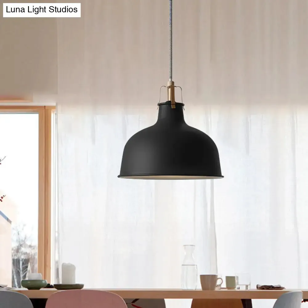 8.5"/13" Minimalistic Dome Pendant Ceiling Light in Black/White - Metallic Finish for Living Room