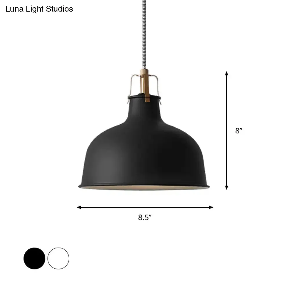 8.5"/13" Minimalistic Dome Pendant Ceiling Light in Black/White - Metallic Finish for Living Room