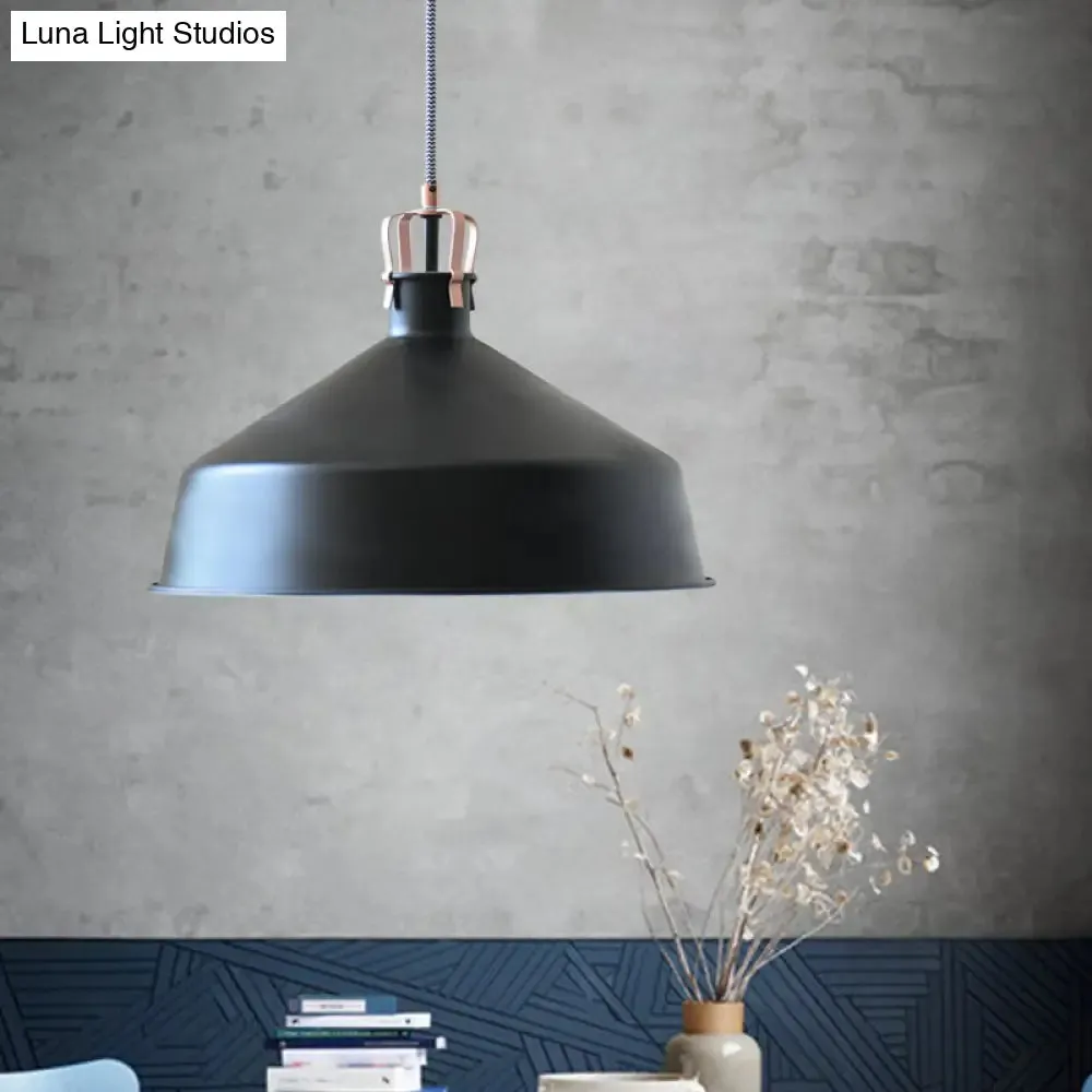 8.5"/13" Minimalistic Dome Pendant Ceiling Light in Black/White - Metallic Finish for Living Room