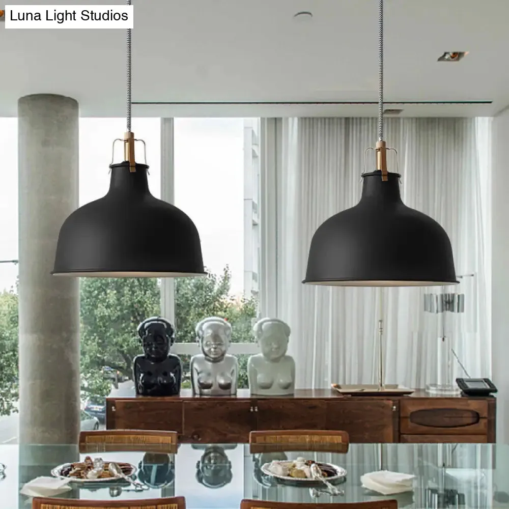 8.5"/13" Minimalistic Dome Pendant Ceiling Light in Black/White - Metallic Finish for Living Room