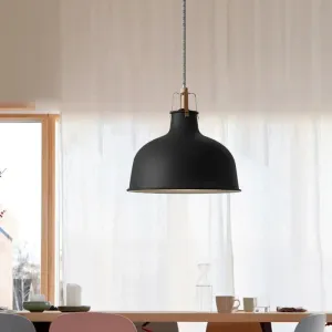 8.5"/13" Minimalistic Dome Pendant Ceiling Light in Black/White - Metallic Finish for Living Room