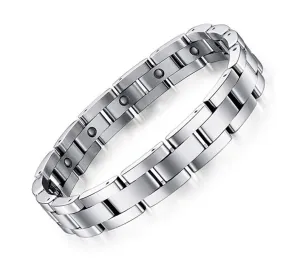 925 Sterling Silver Bracelet Sleek Magnetic Therapy Bracelet Arthritis Pain Relief Men's Gift 9in.