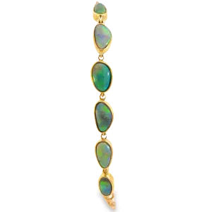 9kt Yellow Gold Bracelet with Bezel-Set 5.32ct Black Opals - Handcrafted Luxurious Opal Jewelry