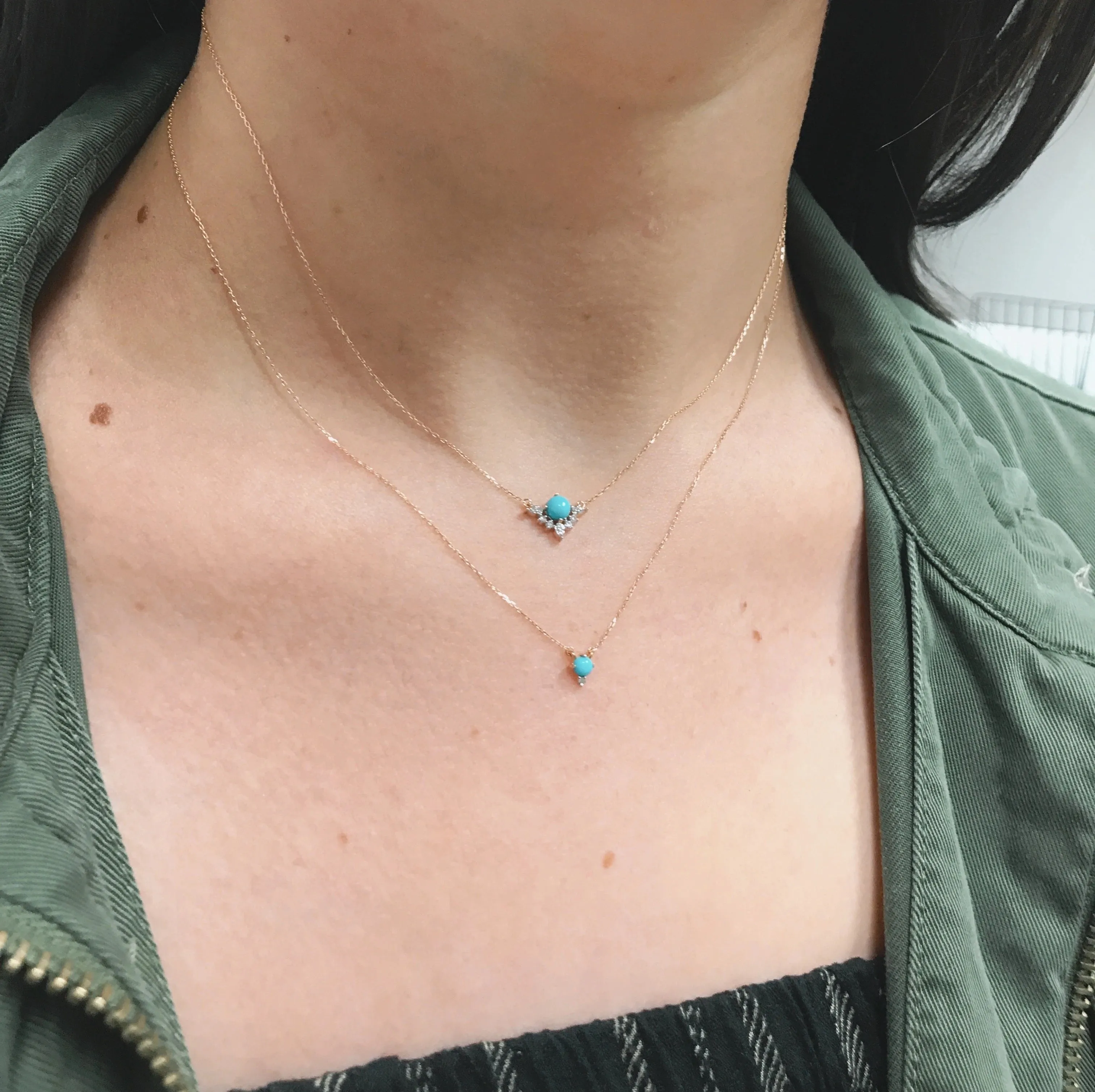 Adina - Turquoise   Round Diamond Necklace in Y14