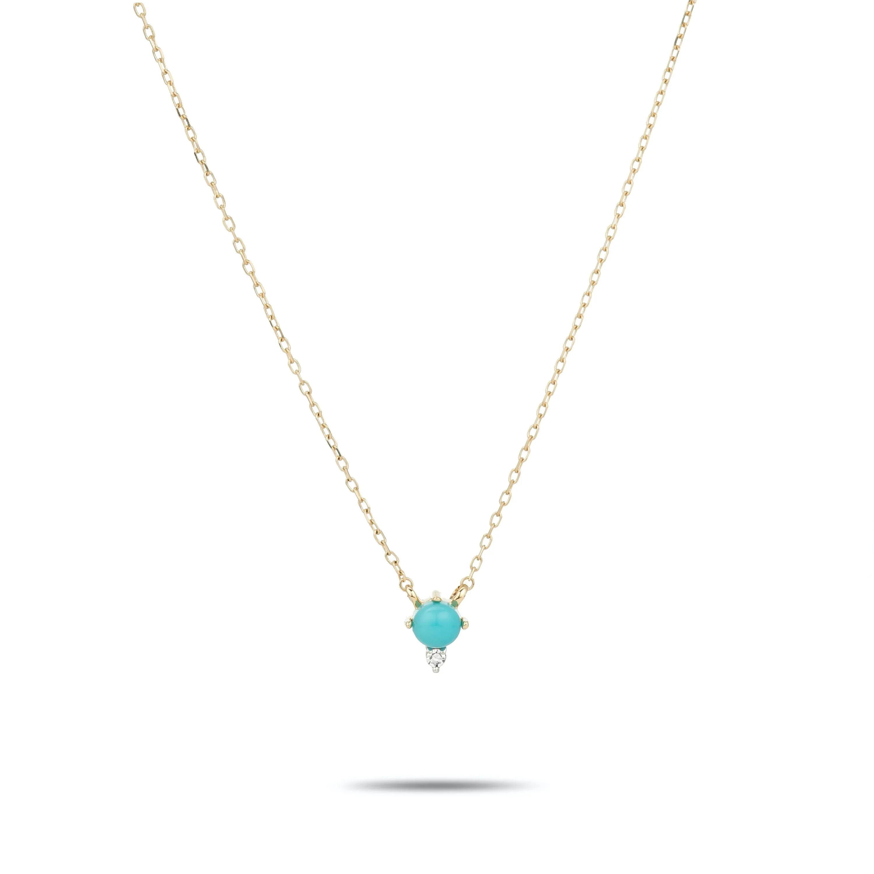 Adina - Turquoise   Round Diamond Necklace in Y14