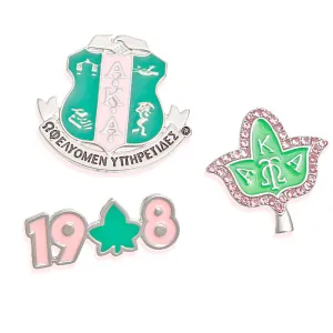 Alpha Kappa Alpha Sorority Inspired Pin Sets Pink Green AKA