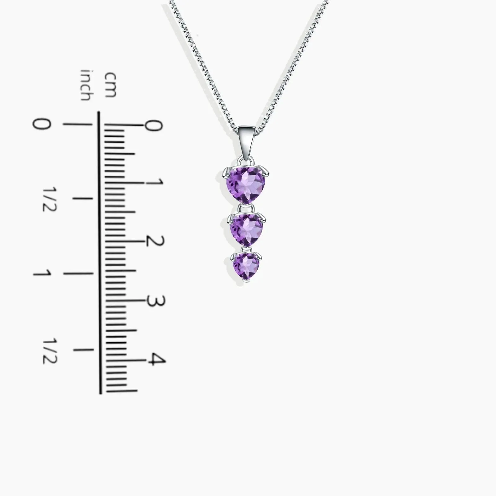 Amethyst Heart Drop Pendant  in Sterling Silver