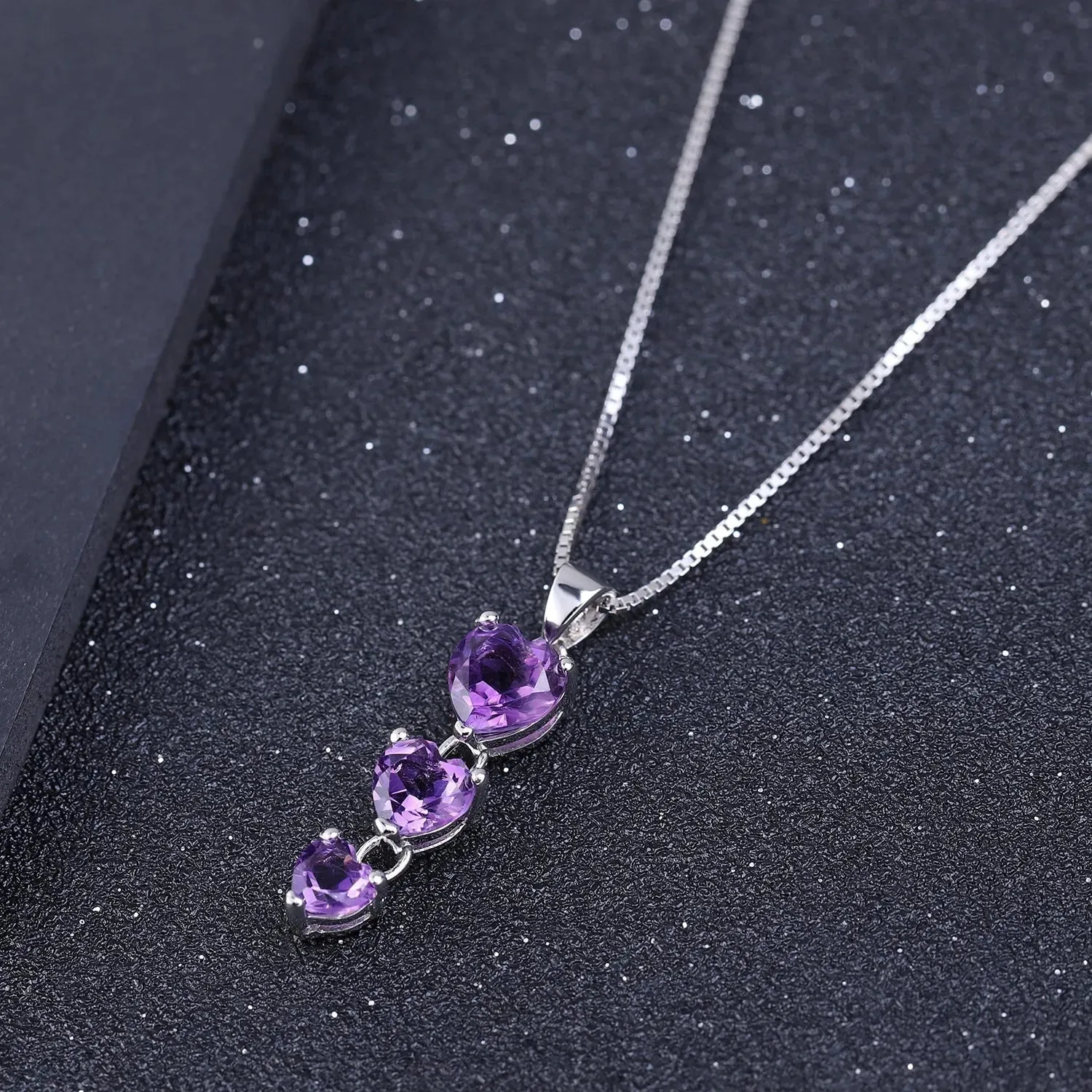 Amethyst Heart Drop Pendant  in Sterling Silver