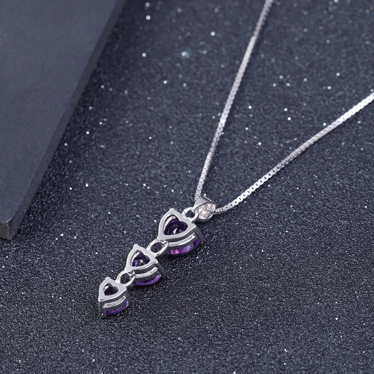 Amethyst Heart Drop Pendant  in Sterling Silver