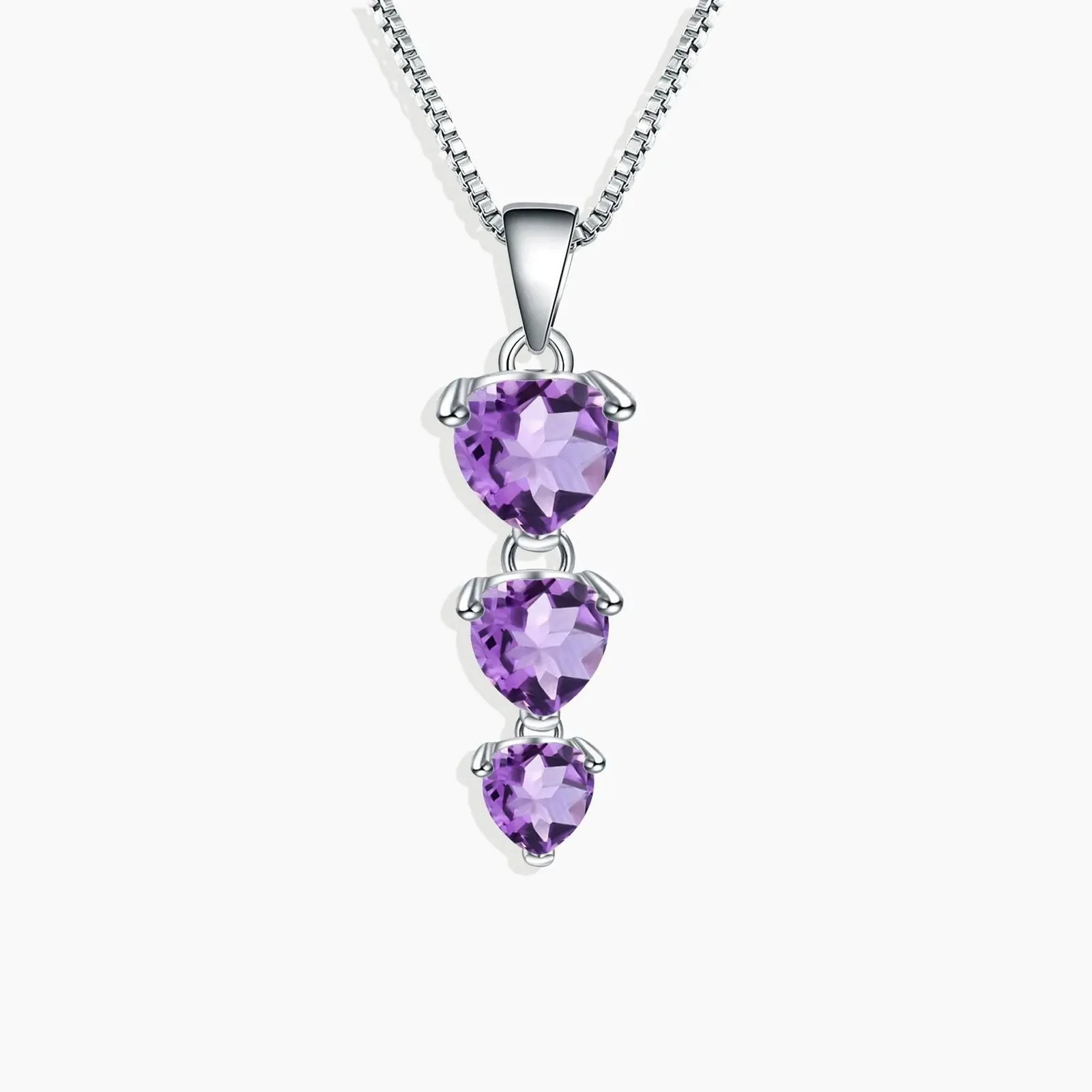 Amethyst Heart Drop Pendant  in Sterling Silver