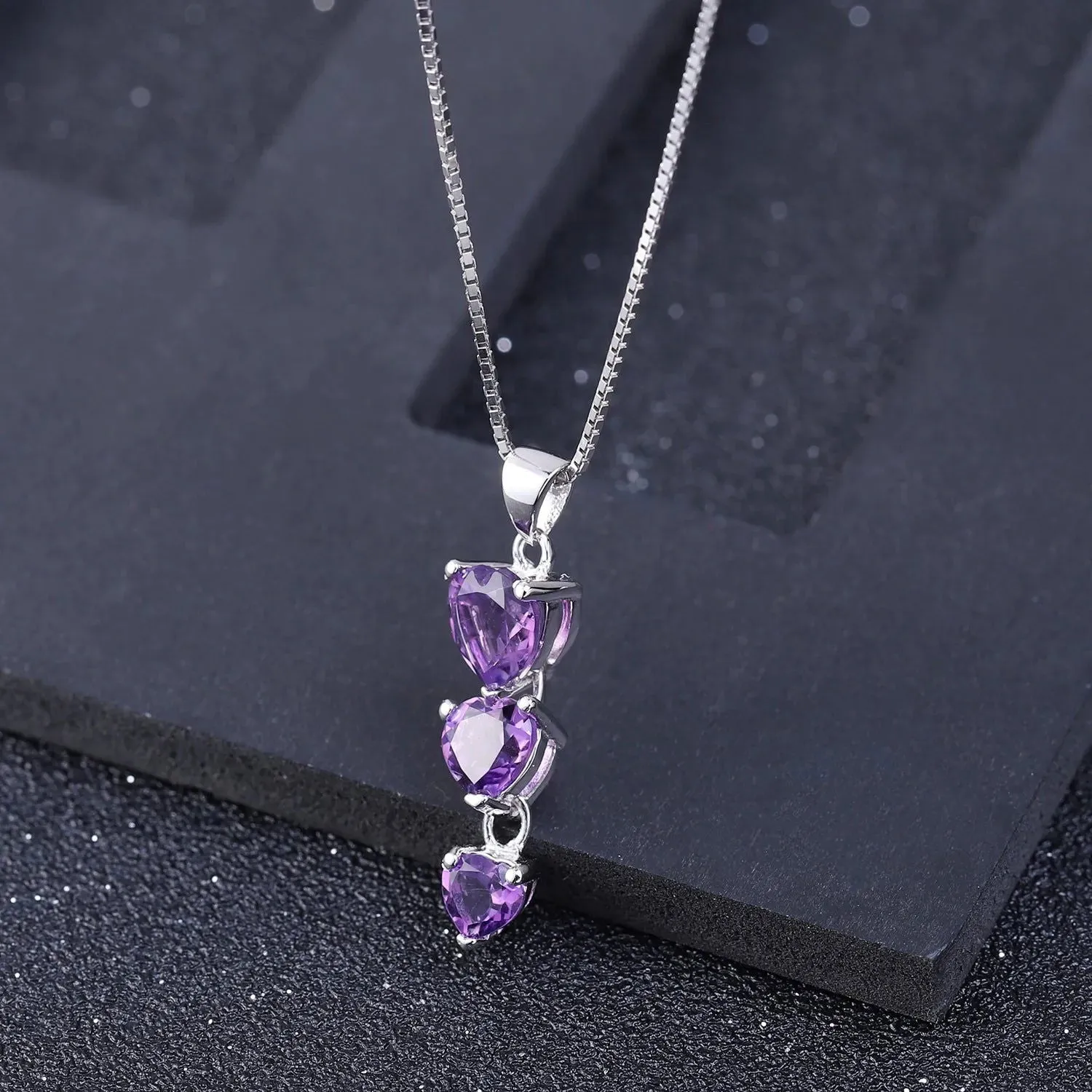 Amethyst Heart Drop Pendant  in Sterling Silver