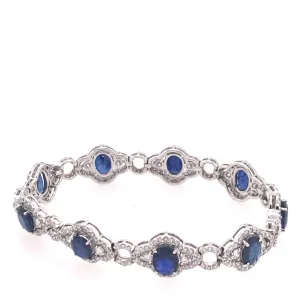 Art Deco Inspired Oval Blue Sapphire Diamond Bracelet