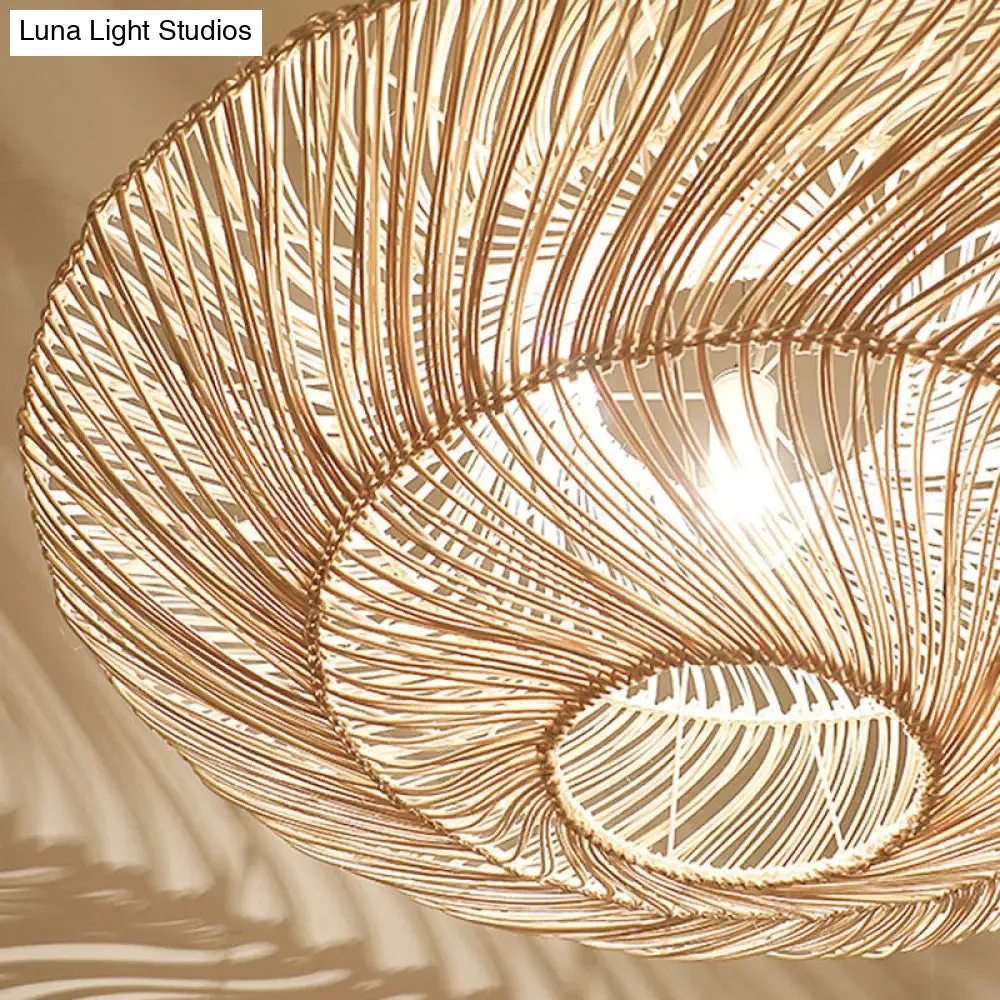 Asian Rattan Flying Saucer Pendant Light for Dining Room