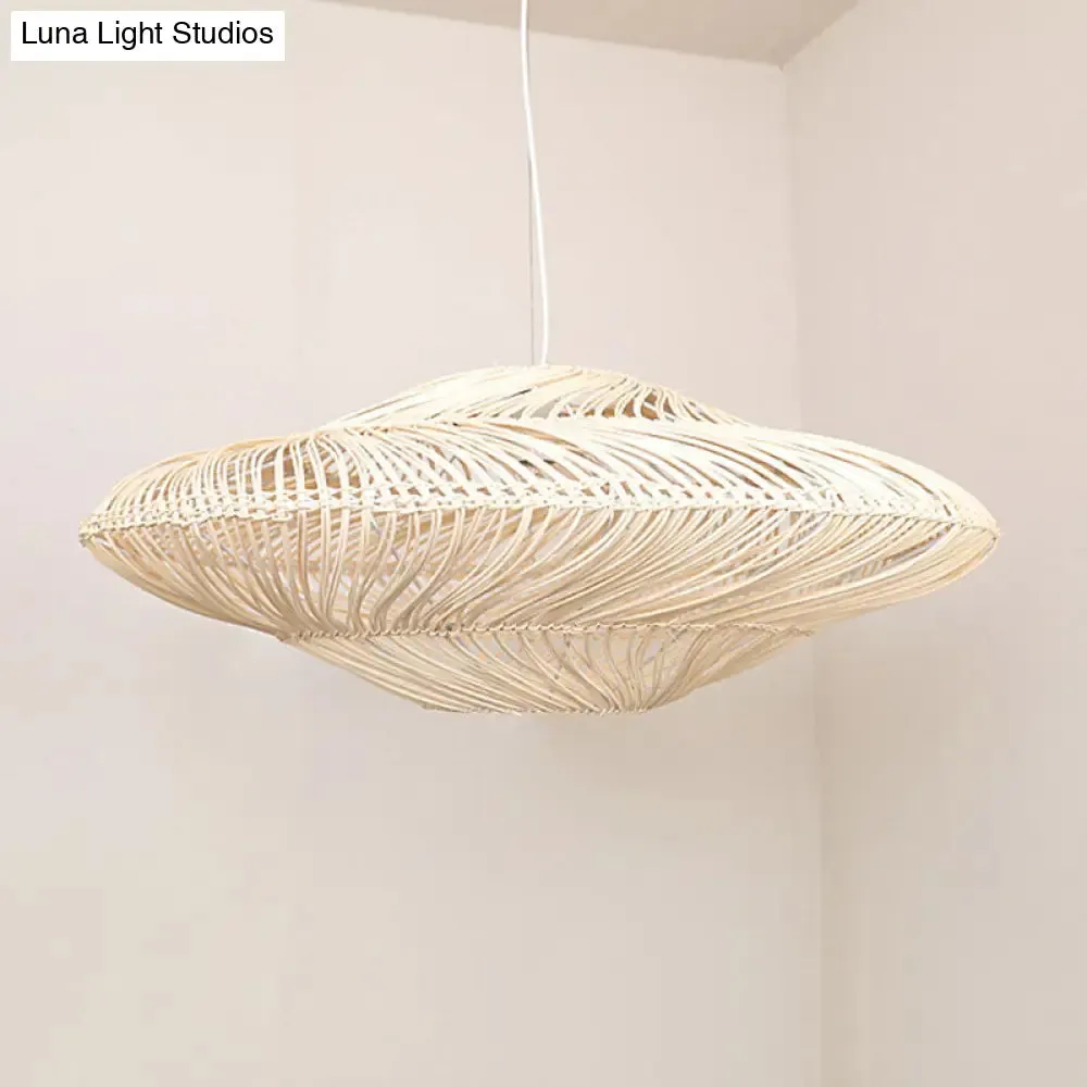 Asian Rattan Flying Saucer Pendant Light for Dining Room