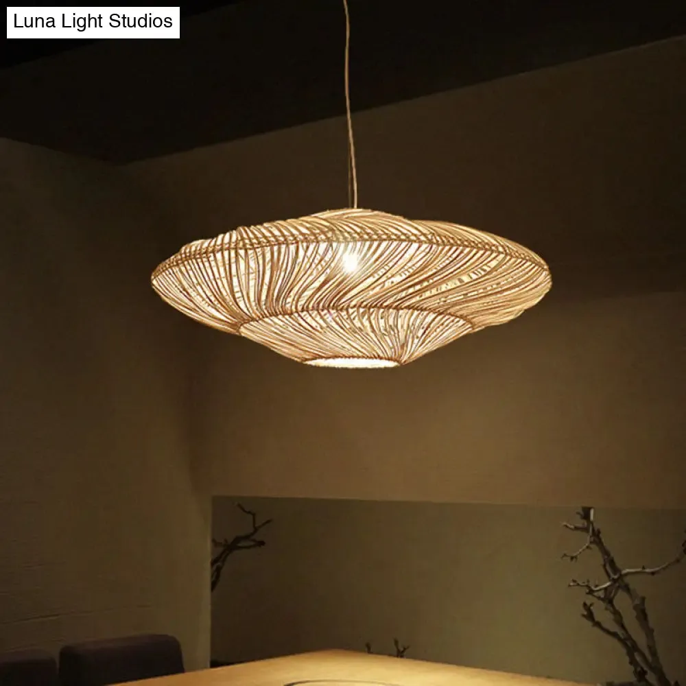 Asian Rattan Flying Saucer Pendant Light for Dining Room