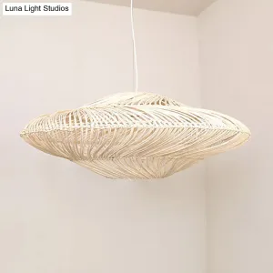 Asian Rattan Flying Saucer Pendant Light for Dining Room