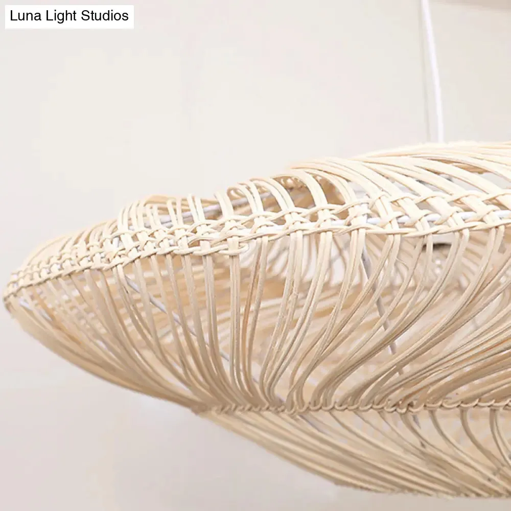 Asian Rattan Flying Saucer Pendant Light for Dining Room