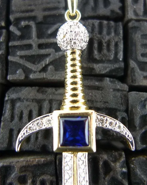 Atelier Minyon 18K Yellow Gold, Diamond, Sapphire Sword Pendant on Necklace