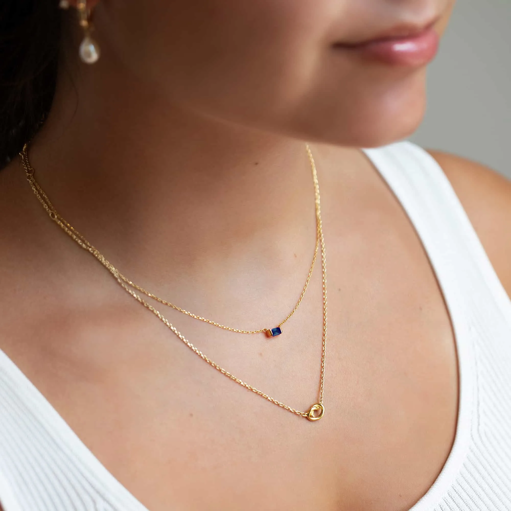 Baguette Gemstone Loveknot Layered Duo Blue Sapphire