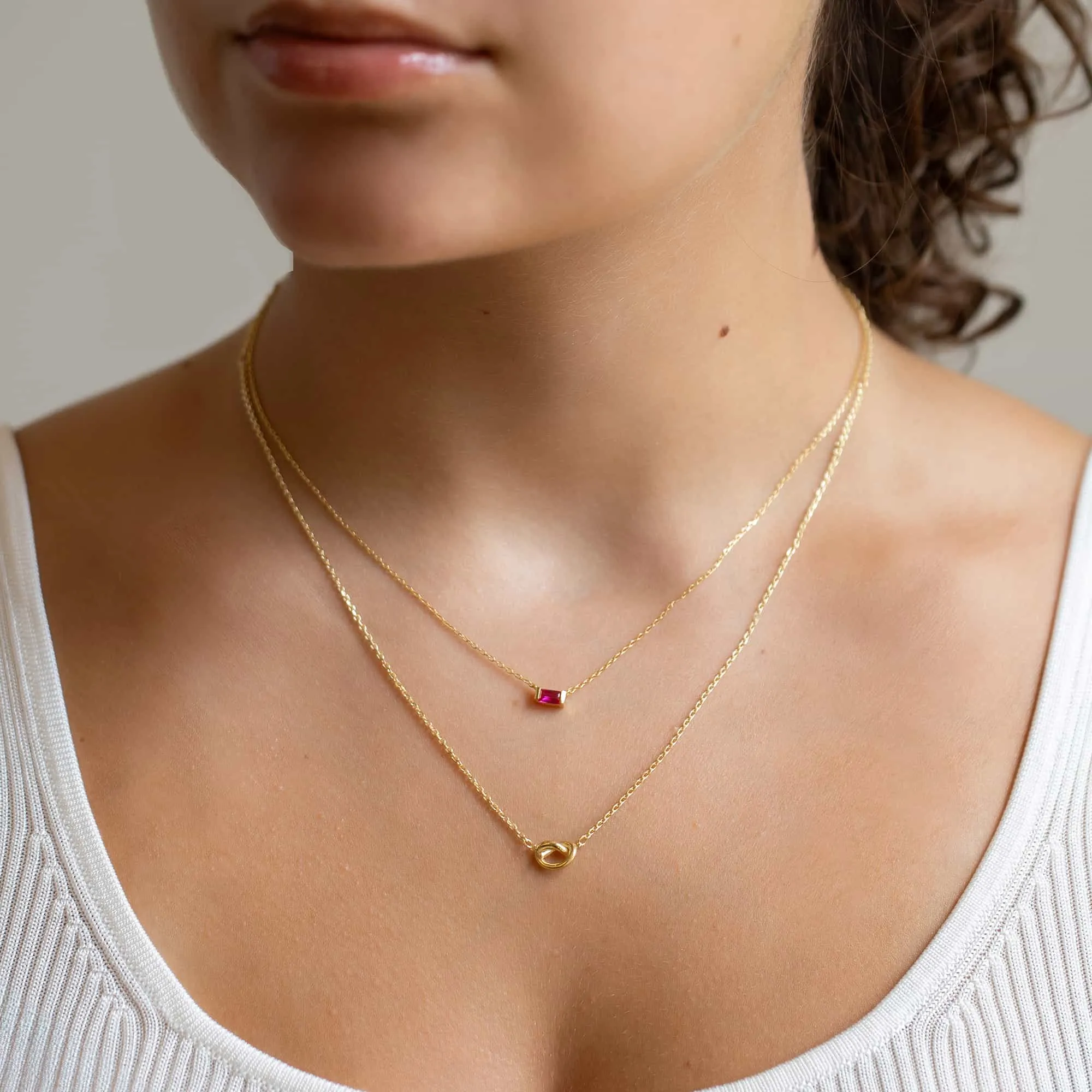 Baguette Gemstone Loveknot Layered Duo Ruby