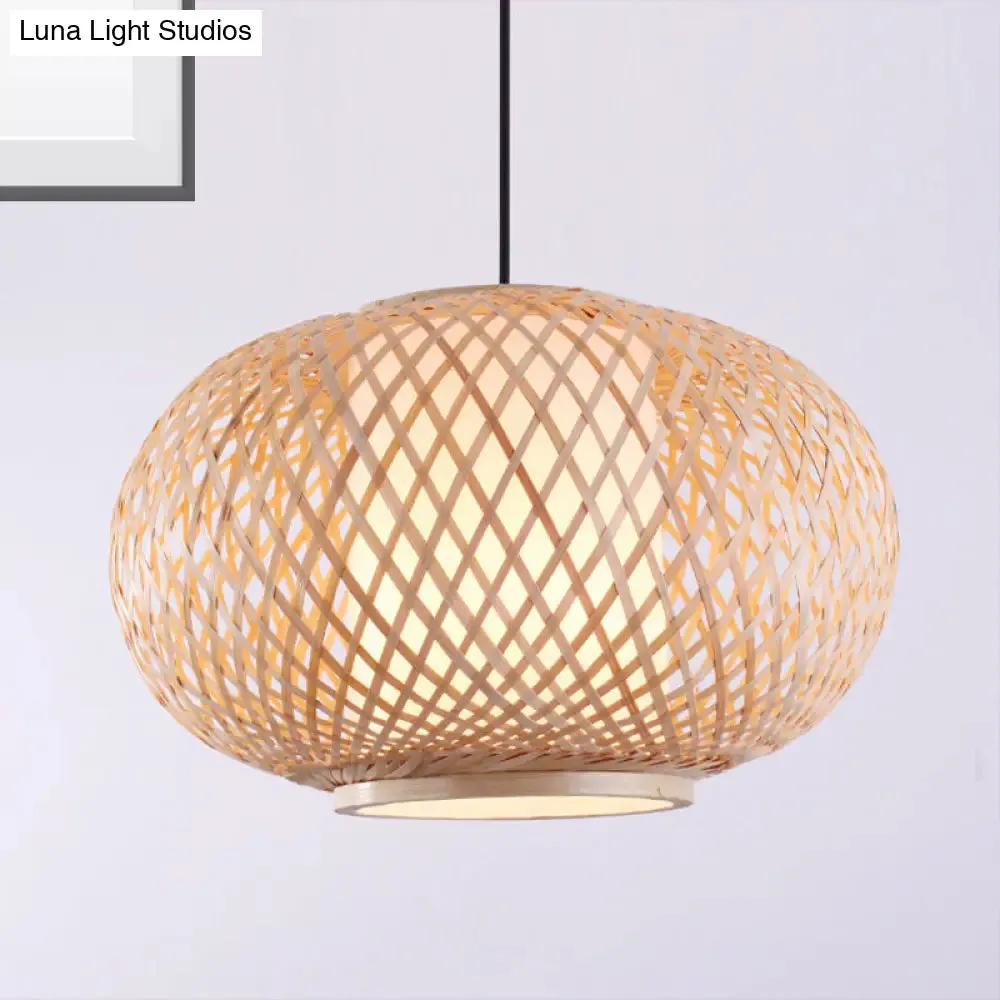 Bamboo Lantern Pendant Light - Tradition Style, 1 Bulb, 16"/19.5" Wide Wood Hanging Lamp Kit