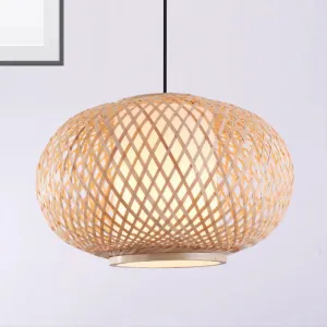 Bamboo Lantern Pendant Light - Tradition Style, 1 Bulb, 16"/19.5" Wide Wood Hanging Lamp Kit