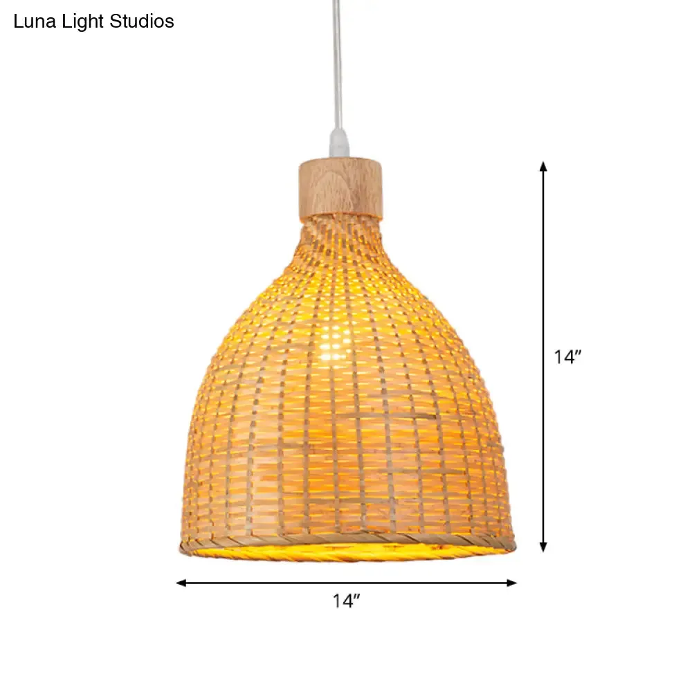 Bamboo Pendant Lighting Asia: Onion, Raindrop, Bell - Beige Hanging Light Fixture for Table - 1 Light, 10.5"/17"/18" W