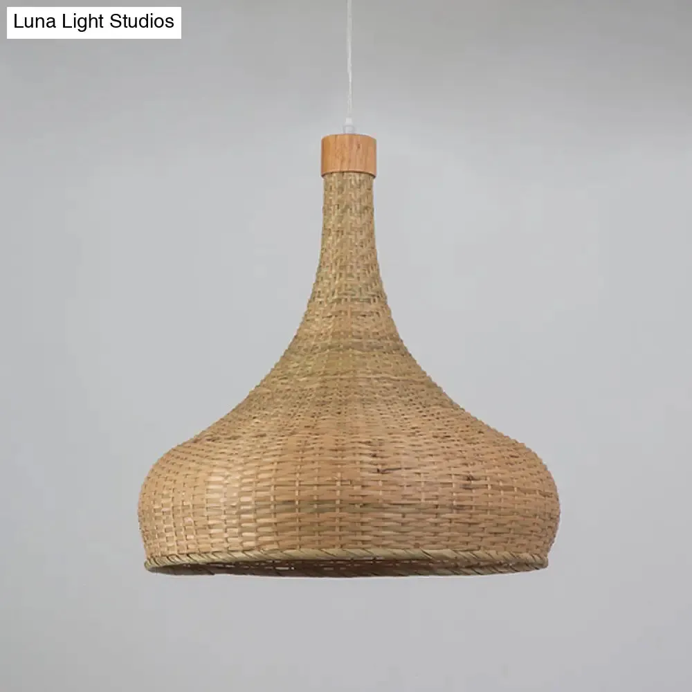 Bamboo Pendant Lighting Asia: Onion, Raindrop, Bell - Beige Hanging Light Fixture for Table - 1 Light, 10.5"/17"/18" W