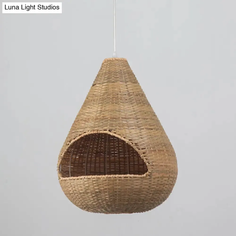 Bamboo Pendant Lighting Asia: Onion, Raindrop, Bell - Beige Hanging Light Fixture for Table - 1 Light, 10.5"/17"/18" W