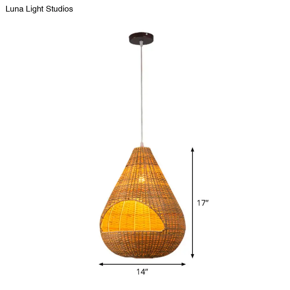 Bamboo Pendant Lighting Asia: Onion, Raindrop, Bell - Beige Hanging Light Fixture for Table - 1 Light, 10.5"/17"/18" W