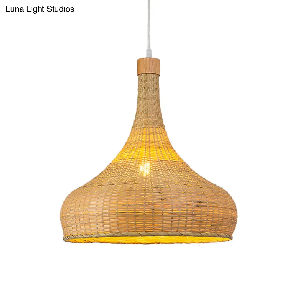 Bamboo Pendant Lighting Asia: Onion, Raindrop, Bell - Beige Hanging Light Fixture for Table - 1 Light, 10.5"/17"/18" W