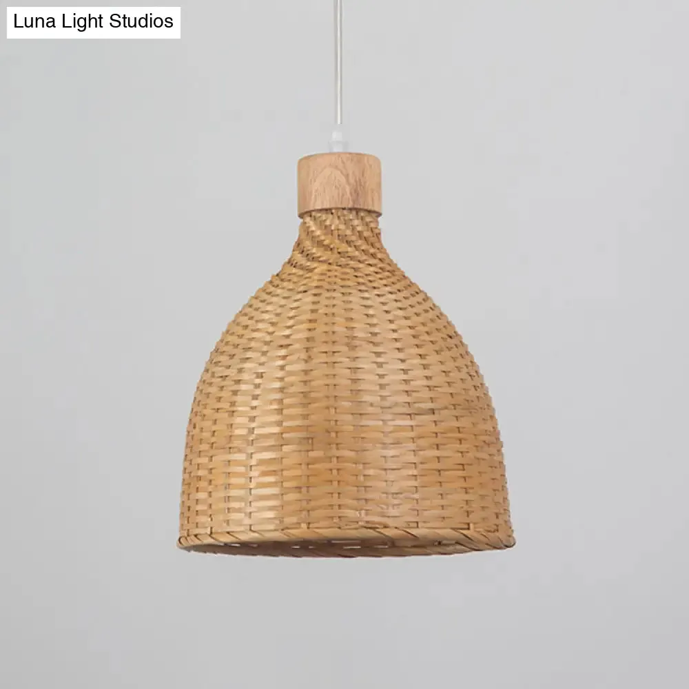 Bamboo Pendant Lighting Asia: Onion, Raindrop, Bell - Beige Hanging Light Fixture for Table - 1 Light, 10.5"/17"/18" W