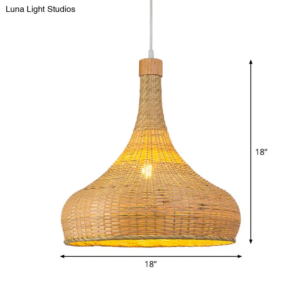 Bamboo Pendant Lighting Asia: Onion, Raindrop, Bell - Beige Hanging Light Fixture for Table - 1 Light, 10.5"/17"/18" W