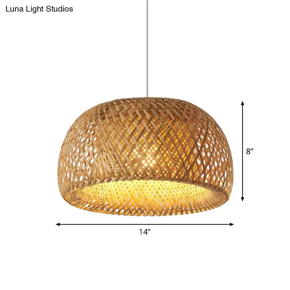 Bamboo Pendant Lighting - Chinese Cross-Weaving Dome Style, 1 Light Beige Ceiling Light (12"/14"/23.5")