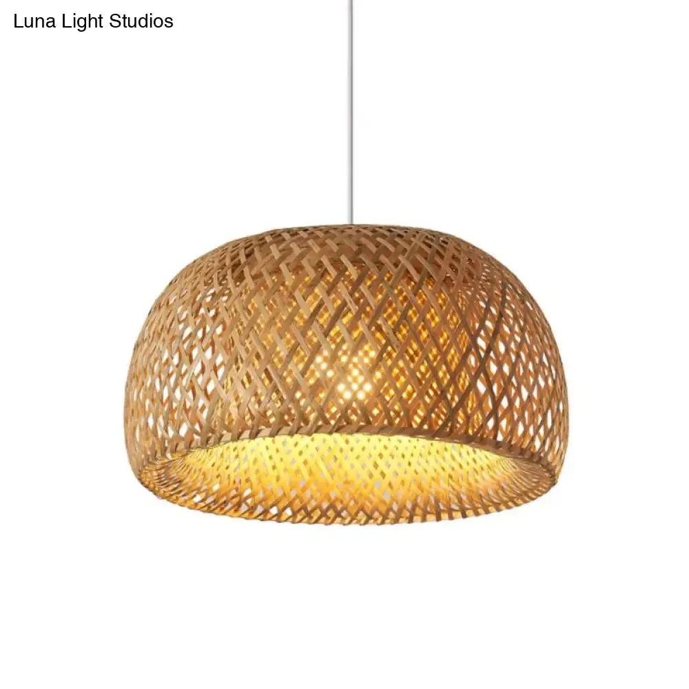 Bamboo Pendant Lighting - Chinese Cross-Weaving Dome Style, 1 Light Beige Ceiling Light (12"/14"/23.5")