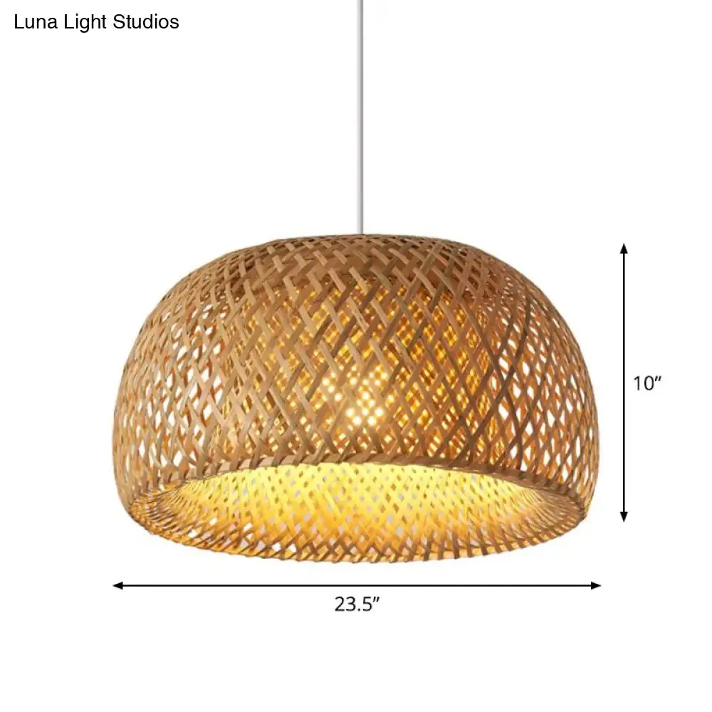 Bamboo Pendant Lighting - Chinese Cross-Weaving Dome Style, 1 Light Beige Ceiling Light (12"/14"/23.5")