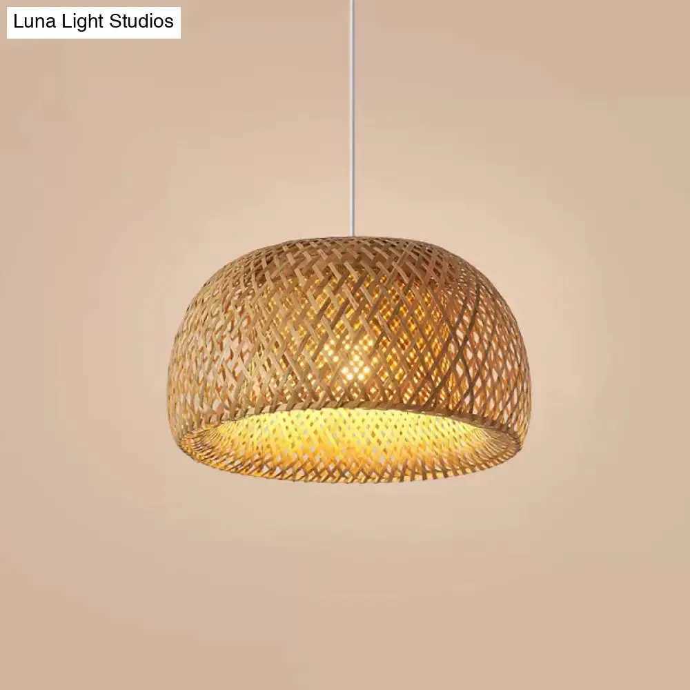 Bamboo Pendant Lighting - Chinese Cross-Weaving Dome Style, 1 Light Beige Ceiling Light (12"/14"/23.5")