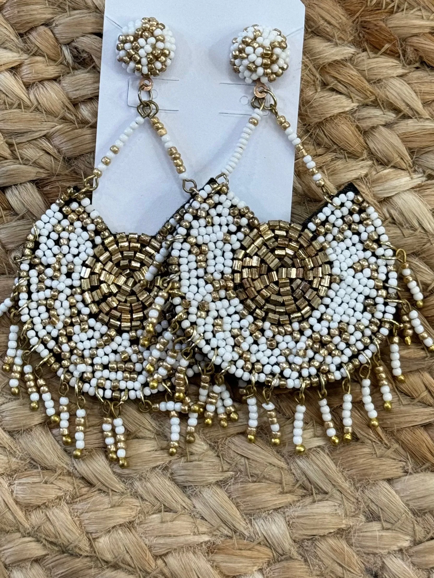 Beaded Dangle Earrings in White