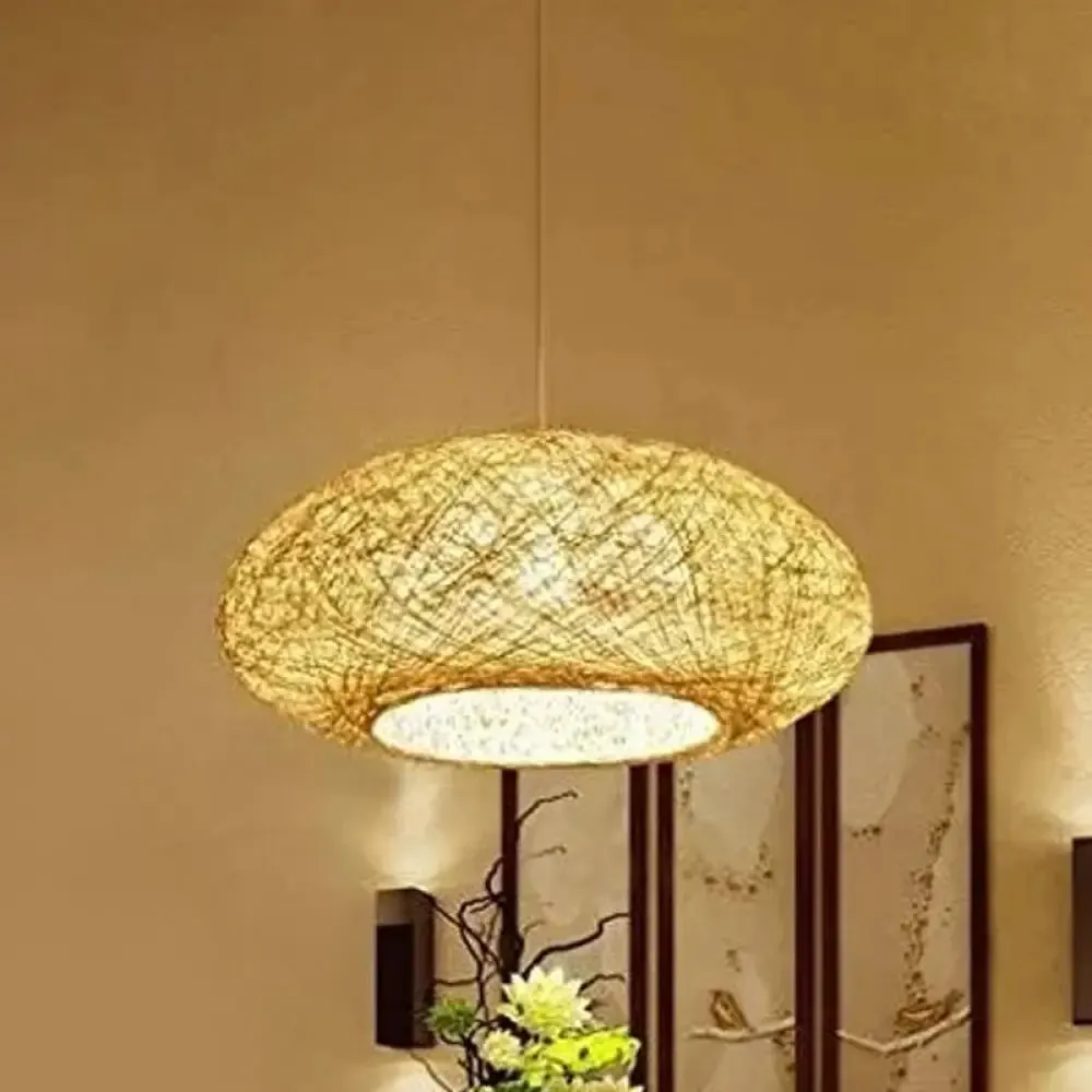 Beige Ellipse Pendulum Light Asia - Rattan Hanging Pendant, 16"/19.5" Wide