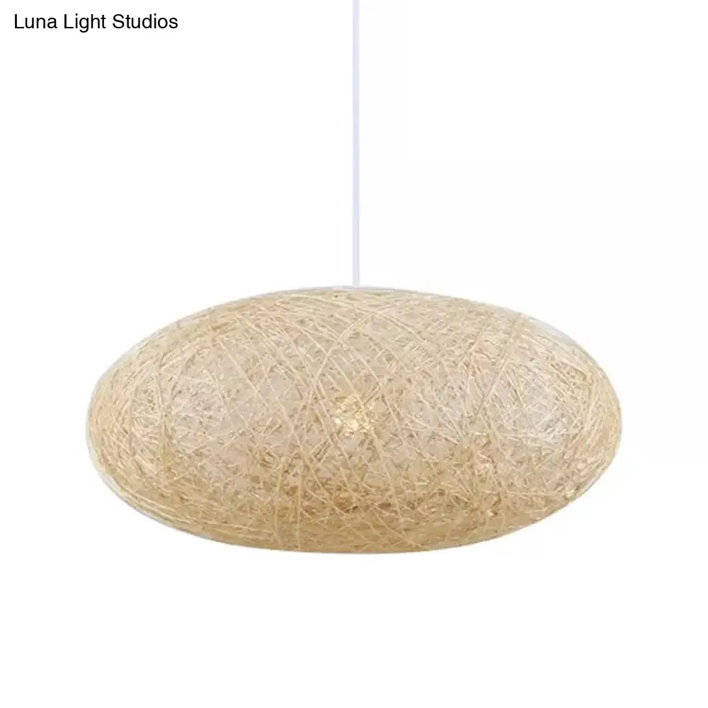 Beige Ellipse Pendulum Light Asia - Rattan Hanging Pendant, 16"/19.5" Wide