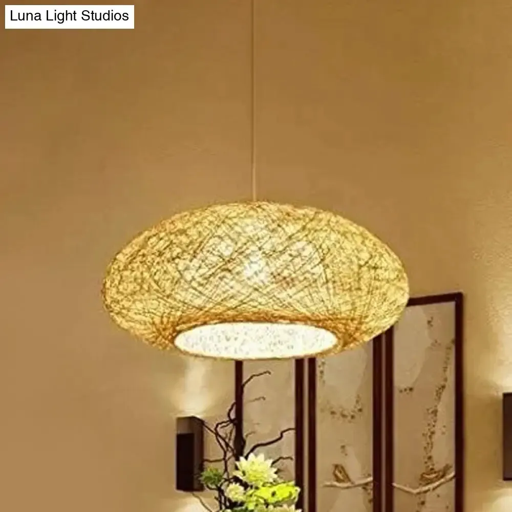 Beige Ellipse Pendulum Light Asia - Rattan Hanging Pendant, 16"/19.5" Wide